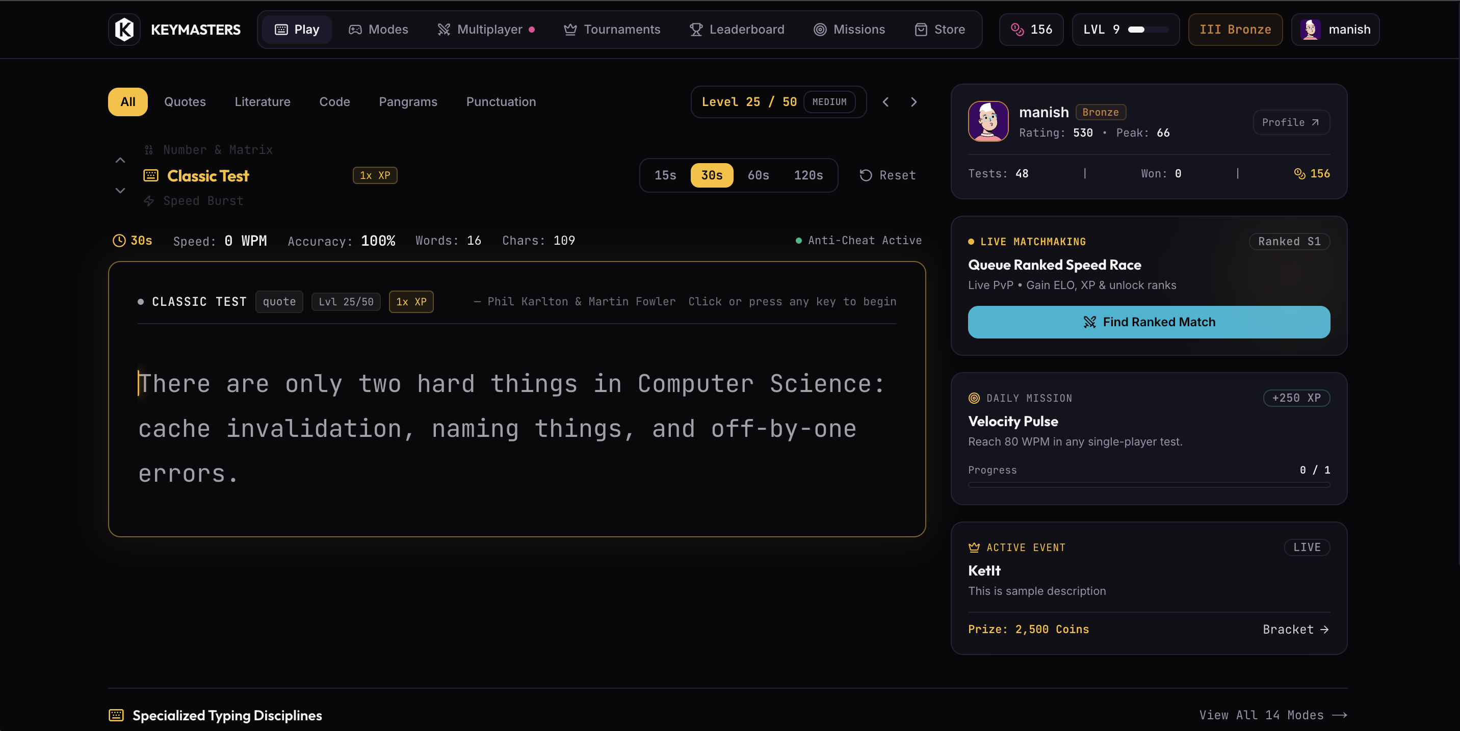 Keyboard Olympics real-time multiplayer racing arena, mechanical switch sound synthesis, and tournament brackets