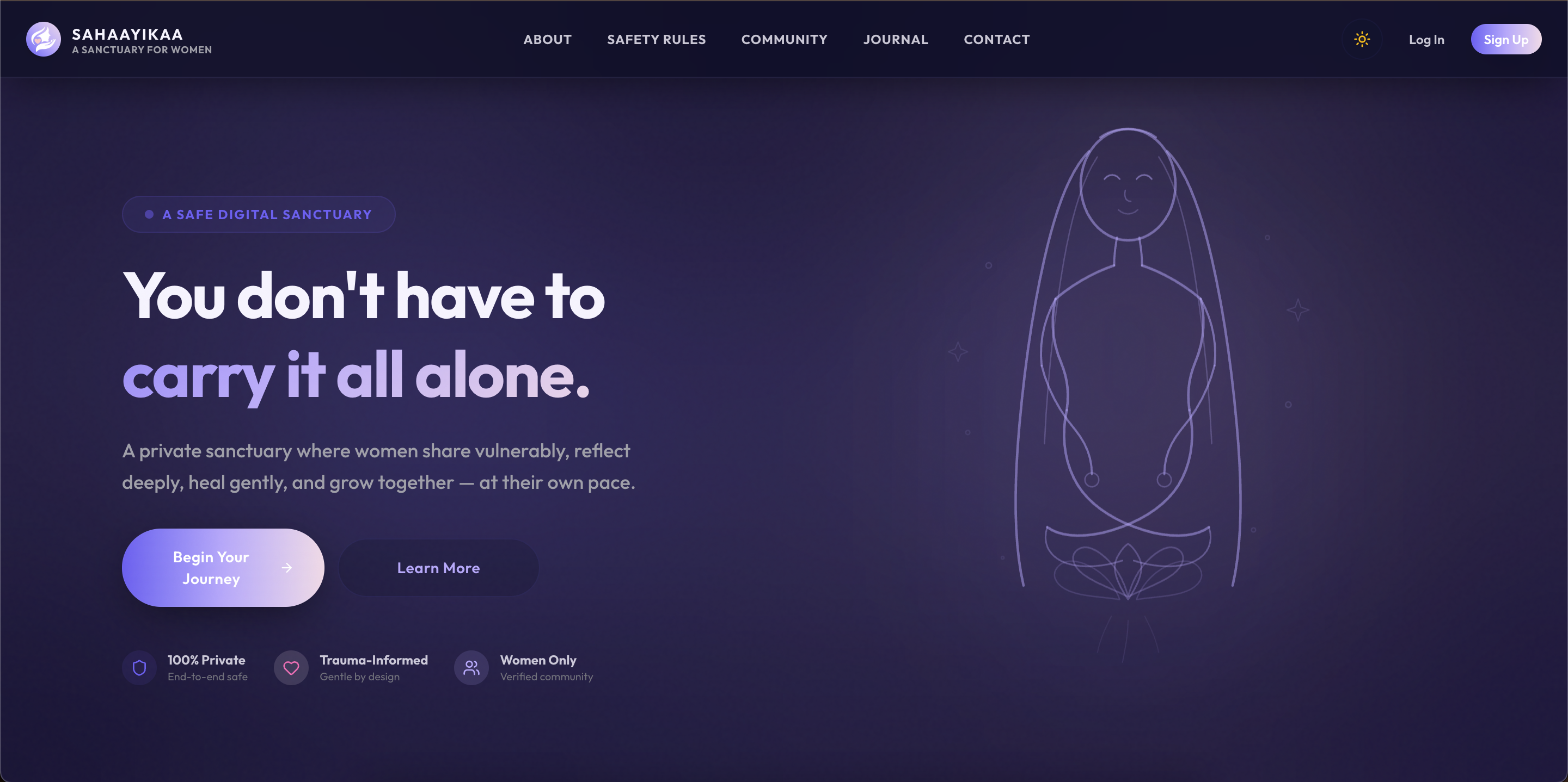 Sahaayikaa empathetic sanctuary feed, voice confession transcription, and AI emotional support companion